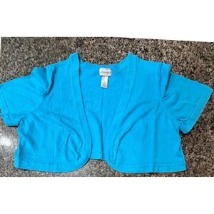 Catherines Blue Cotton Knit Cropped Bolero Shrug Short Sleeve Plus Size 2X